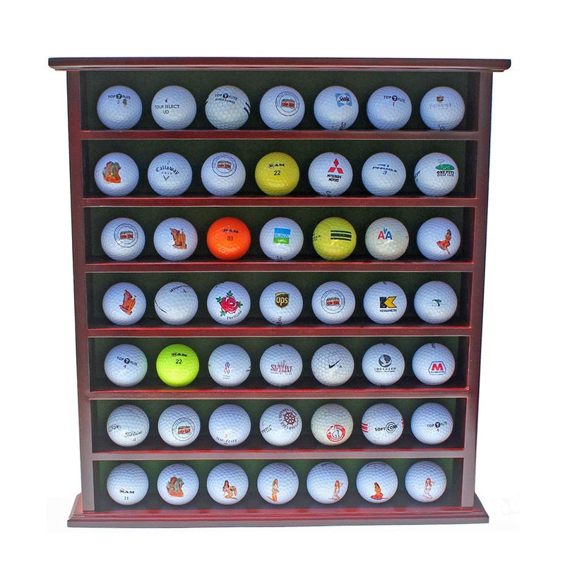 DisplayGifts Golf Gift 49-Golf Ball Display Case Cabinet Rack, No Door Open Rack Mahogany Finish - Image 3